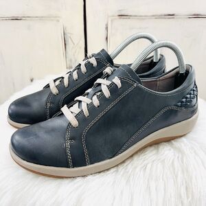 Aetrex Dark Gray Black Genuine Leather Braided Heel Sneakers Shoes ~ EU39 US8.5